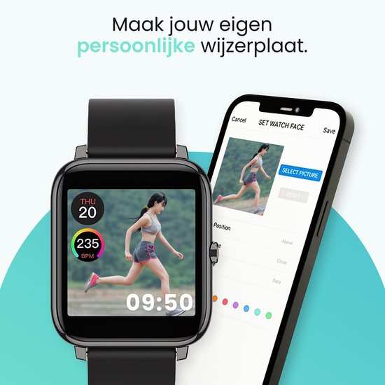 MAOO Amplify Smartwatch – Incl. Screenprotector – Hartslag, Bloeddruk & Bloedsaturatie – Slaapmonitor – Stappenteller – Afstandsmeting – Waterproof – Android & iOS – Zwart