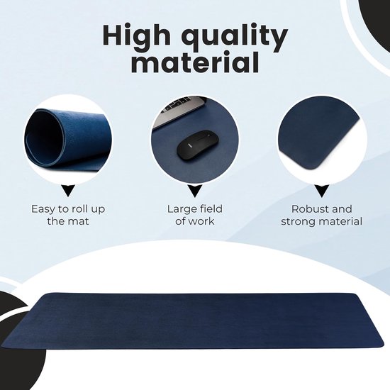WURK Professionele Bureau Onderlegger [120 cm x 60 cm] - Muismat XXL - Mouse Pad - Multifunctionele Grote Bureauonderlegger – Desk Mat [Donker Blauw]