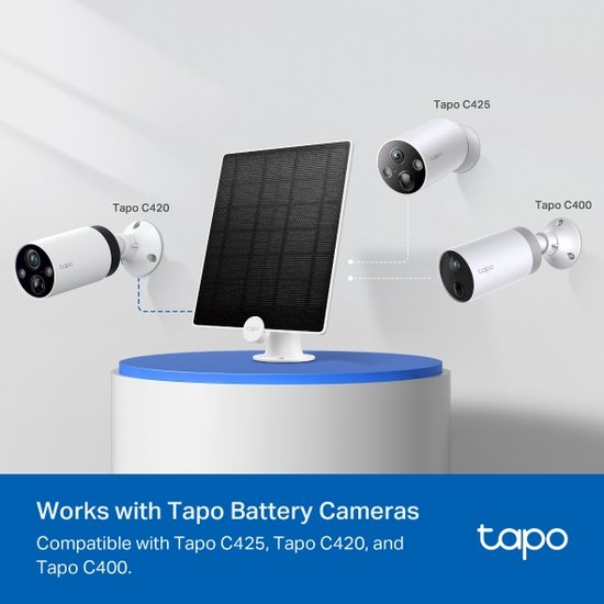 TP-Link Tapo A200-Zonnepaneel - Ontworpen voor Tapo battery camera's- 4.5W oplaadvermogen- IP65 weerbestendig - 4M kabel - 360-graden draaibaar