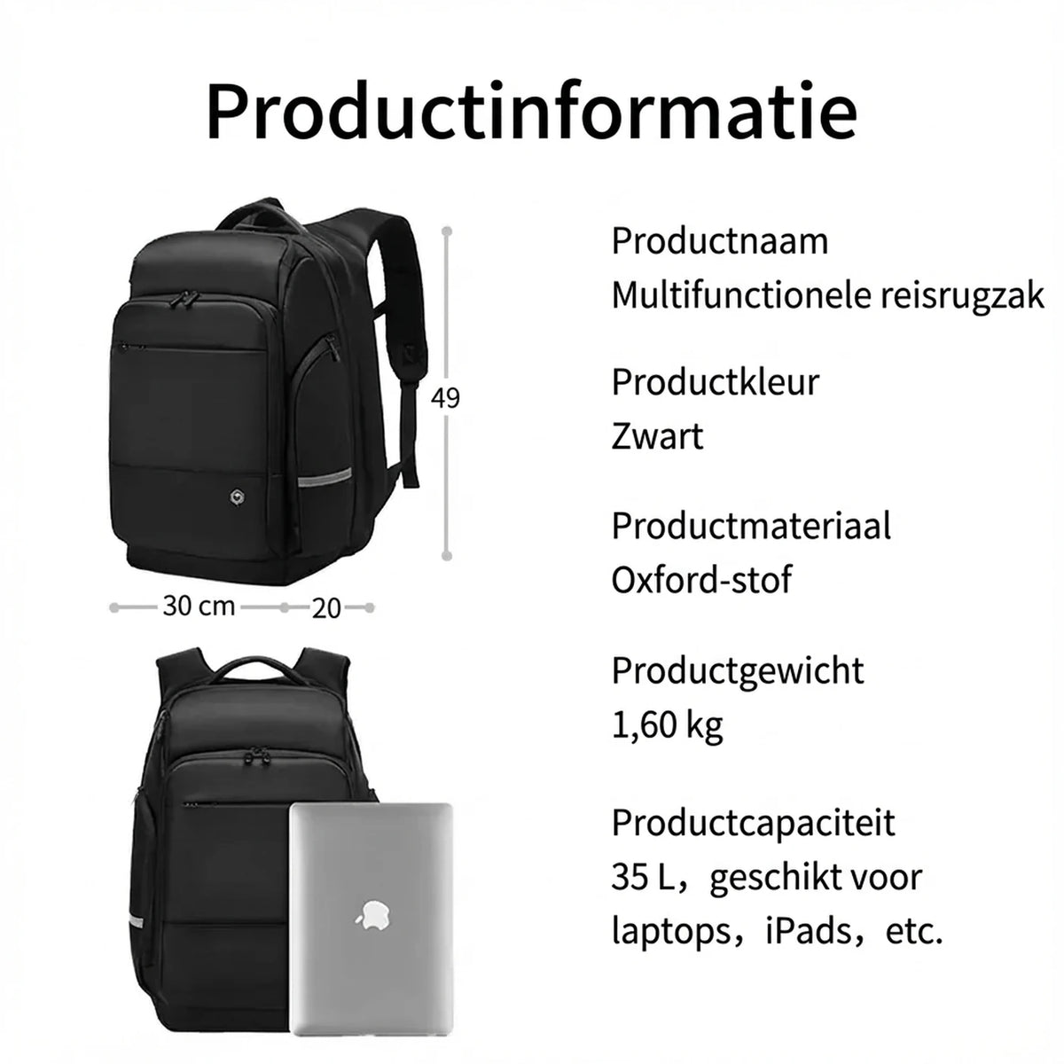 Ochama TANK Sportrugzak 35 Liter - Ruime Rugzak voor Sportschool en Reizen - Zwart