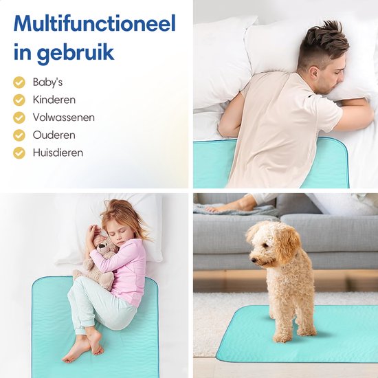 Safe LifeWasbare incontinentie onderleggers voor volwassenen - Huisdieren en kinderen - matrasbeschermer - Medium - Blauw/Groen