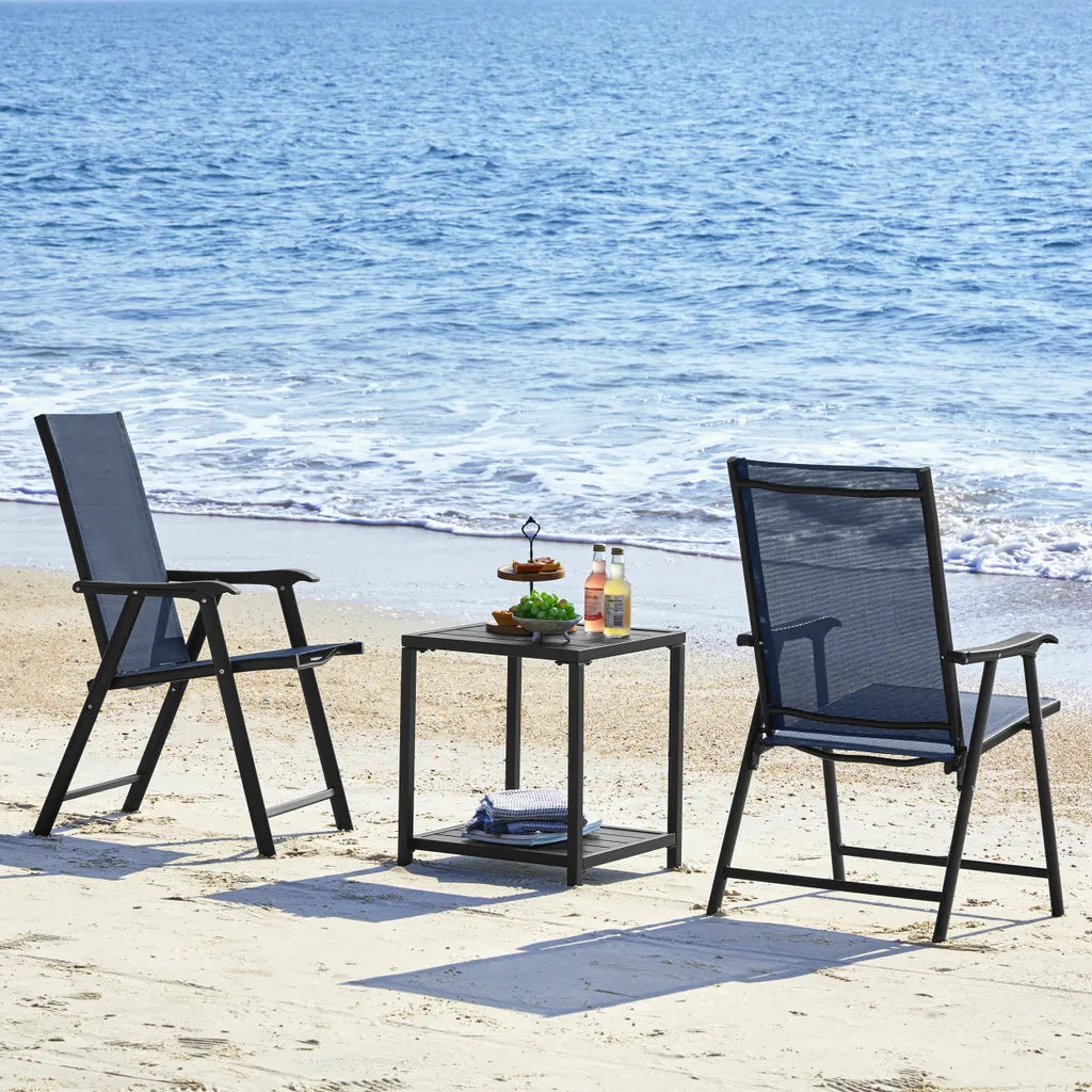 Yaheetech Tuinstoelen Set van 2 Opvouwbaar 54 x 57 x 93,5 cm - Blauw - Klapstoelen met Armleuningen en Hoge Rugleuning