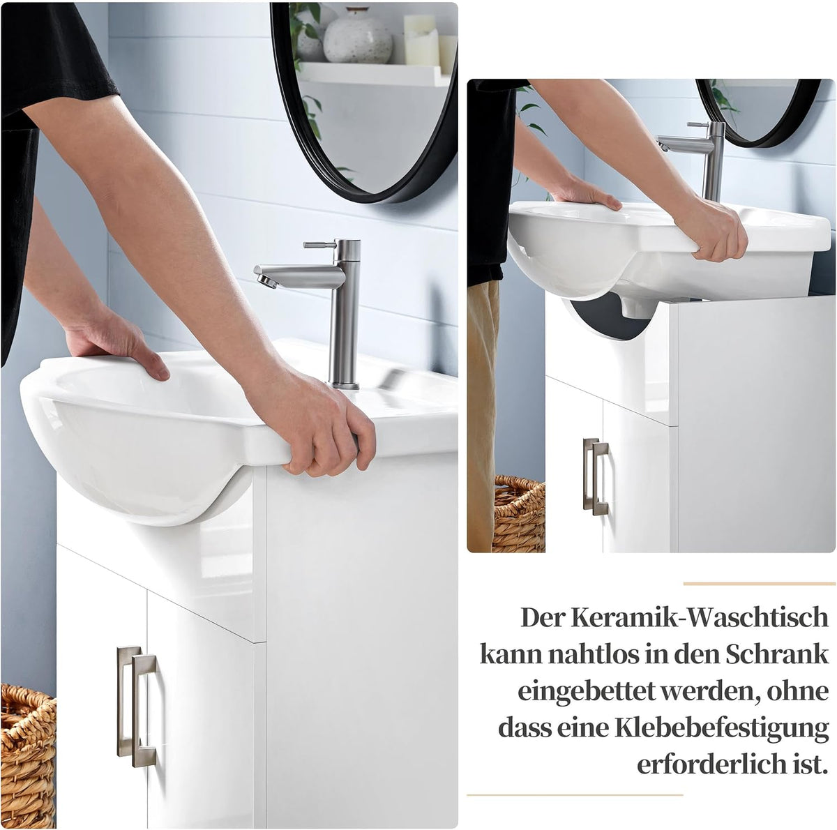 Yaheetech Badkamermeubel met Wastafel - Wit Hoogglans - 61 x 43,5 x 84 cm - Vrijstaand, Keramische Wasbak