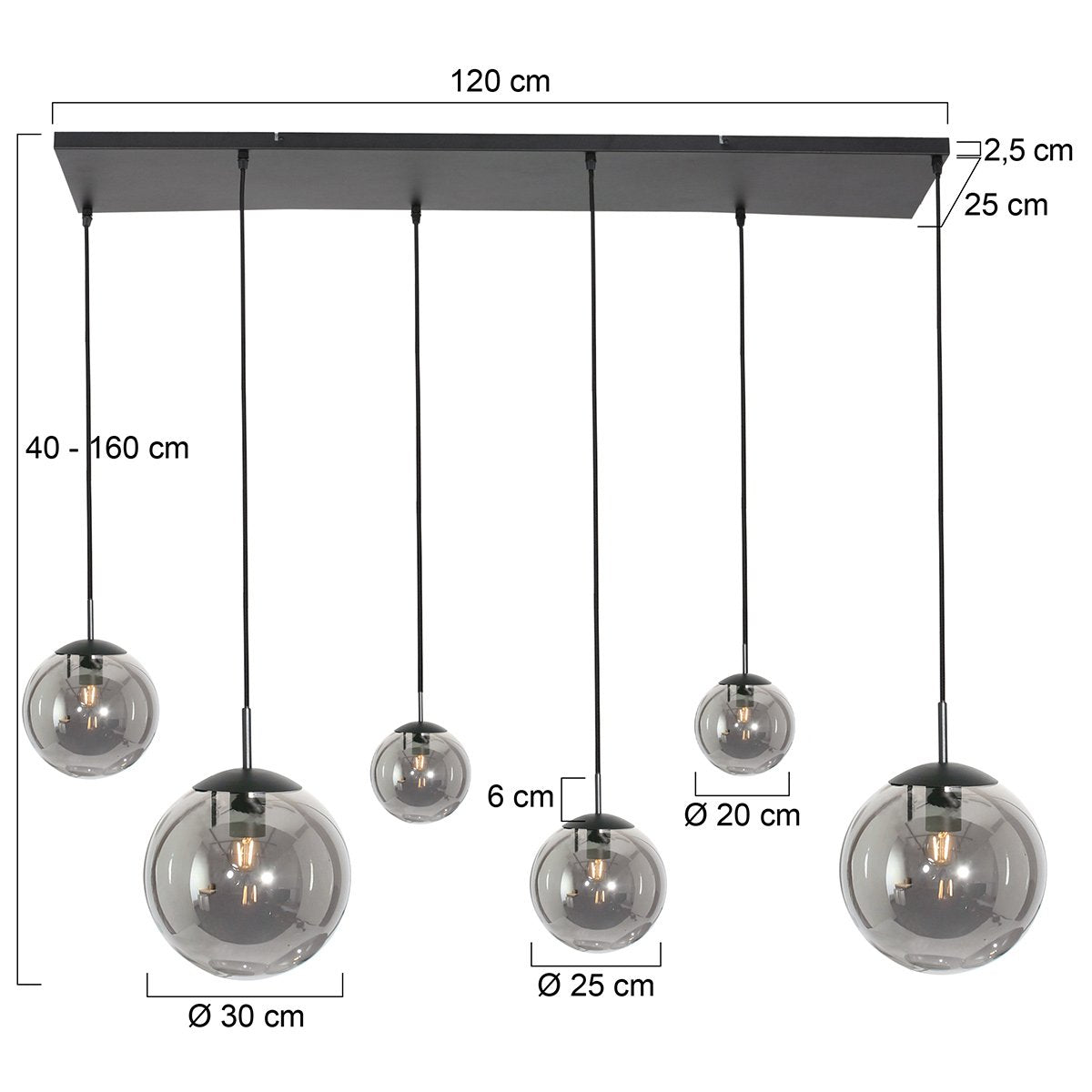 Steinhauer - hanglamp - Bollique LED - zwart - glas metaal - design lamp - E27 - 3499ZW