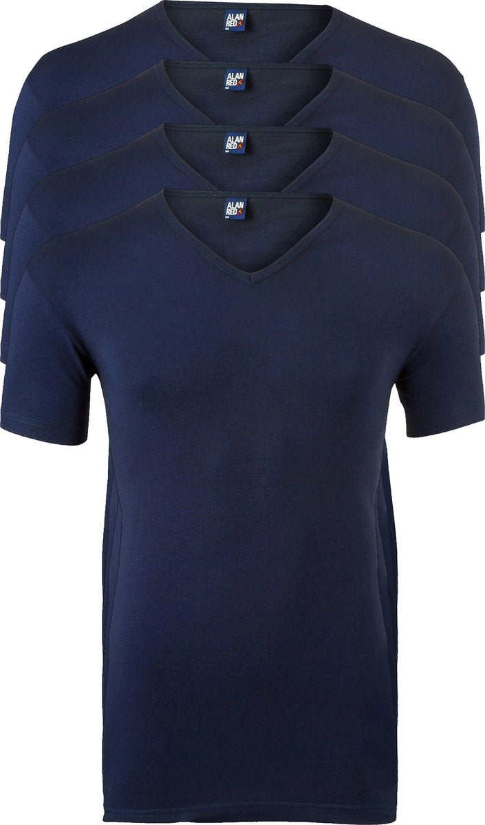 ALAN RED T-shirts Oklahoma (4-pack) - V-hals Stretch - Maat S - Navy