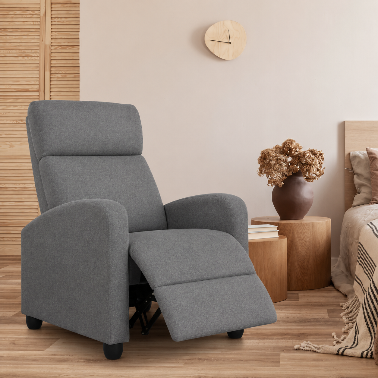 Yaheetech Relaxstoel Verstelbaar - Grijs - Linnen TV Fauteuil met Voetensteun en Ligfunctie