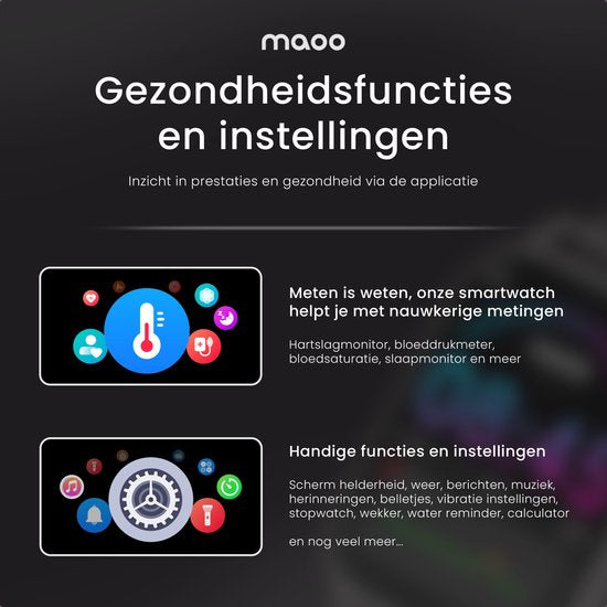 Maoo Amplify 2 Smartwatch – Bluetooth Belfunctie – WhatsApp Notificaties – Hartslag & Slaaptracker – Zwart – Android & iOS