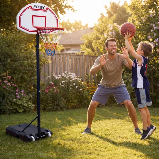 Fitby Basketbalpaal - Basketbalring met standaard - Verstelbaar - 150-205 cm - Stevig Voetstuk met wieltjes