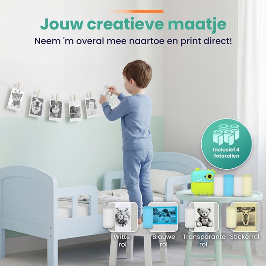 ODESSEY Kindercamera met Printer - Full HD - Selfiecamera - 32GB SD Kaart - Foto - Video - Spelletjes - Digitale Camera Kinderen - Fototoestel voor kinderen - Dino