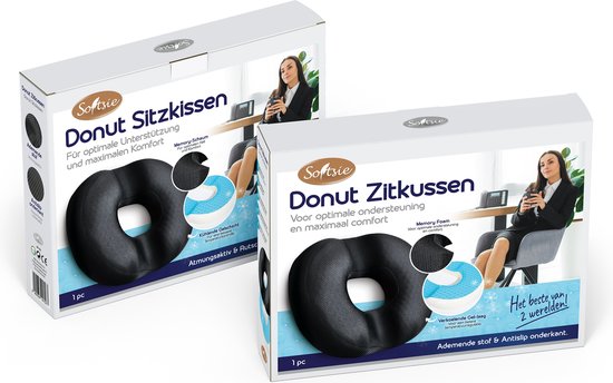 Softsie Donut ZitKussen Orthopedisch & Ergonomisch Voor Auto En Bureaustoel - Stuitkussen - Ringkussen - Zitring Kussen - voor Aambeien, Piercing en Stuitje