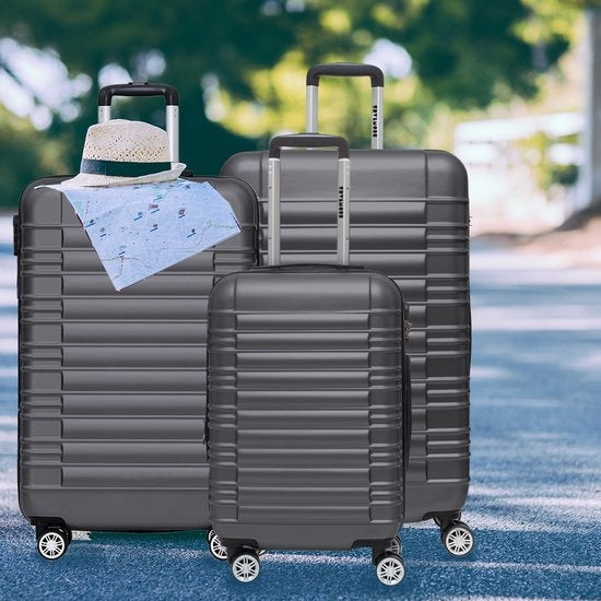 TRVLMORE Kofferset - 3 Delig - Complete Set - 38L Handbagage + 70L en 110L Ruimbagage - Donkergrijs