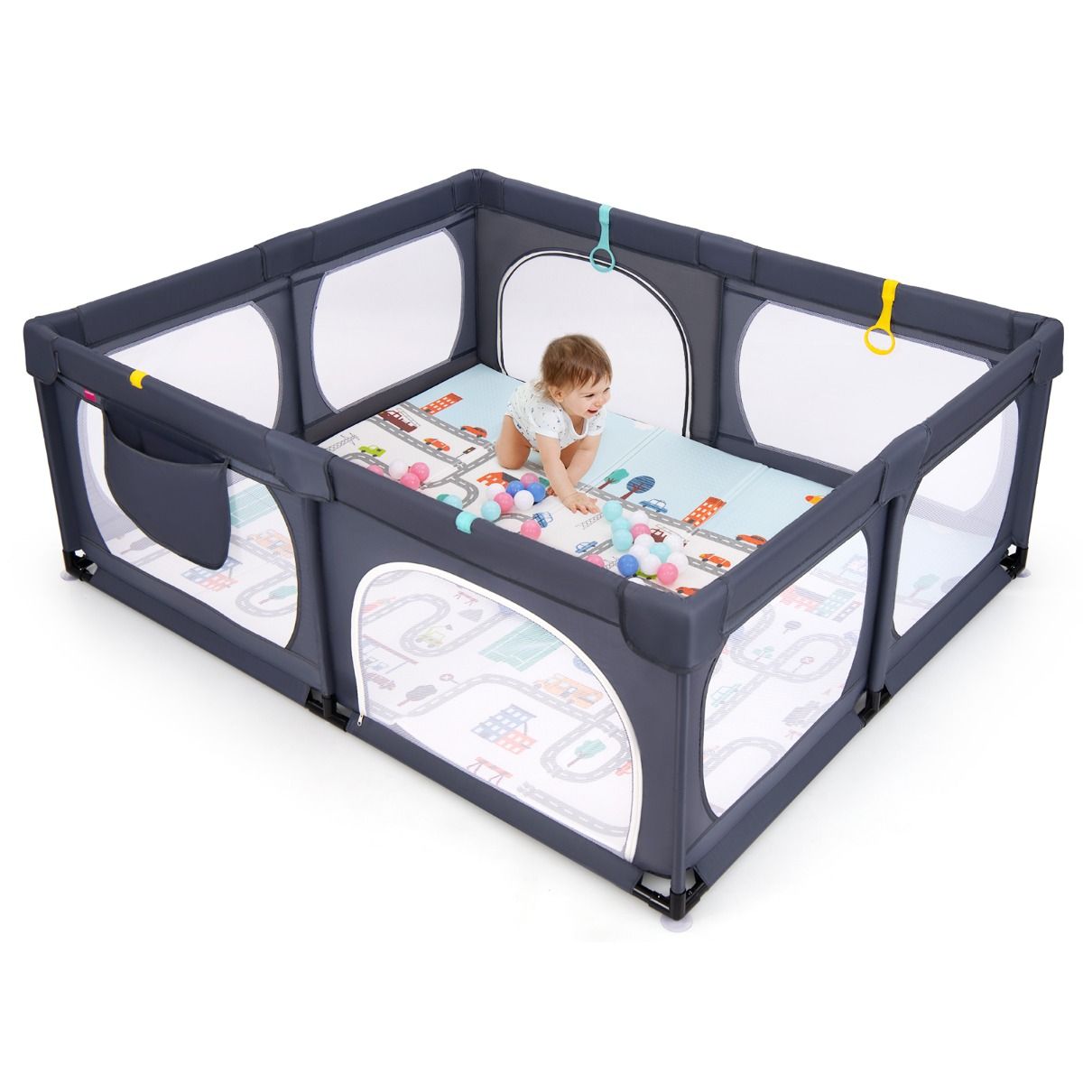 Coast Babybox met Matras en 50 Speelballen 189 x 158 x 68 cm - Donkergrijs