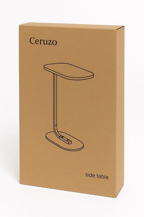 Ceruzo Bijzettafel – Wit Banktafel – Metaal met Hout – Koffietafel – C Shape – Compact– 45x28x60cm