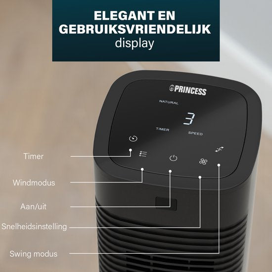 Slimme Torenventilator 80 cm – App & Afstandsbediening – Timerfunctie – Energiezuinig – Princess 358230 – Zwart