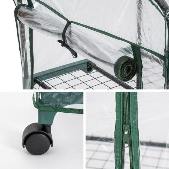 tectake® - Broeikas Hobbykas voor binnen of balkon - Met wieltjes - met 3 planken - 69x49x125 cm - 401862