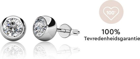 Yolora Dames Oorbellen met Ronde Kalpa Camaka Kristallen - Zilver kleurig - 18K Witgoud Verguld