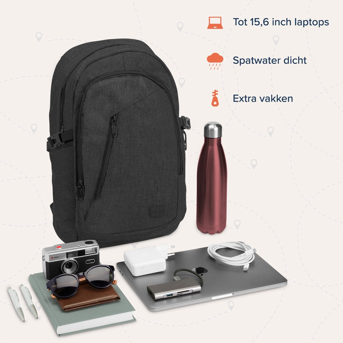 TRVLMORE Rugzak - 25L - 15,6 inch - Laptop Rugtas - Schooltas - Unisex - Spatwaterdicht Antraciet