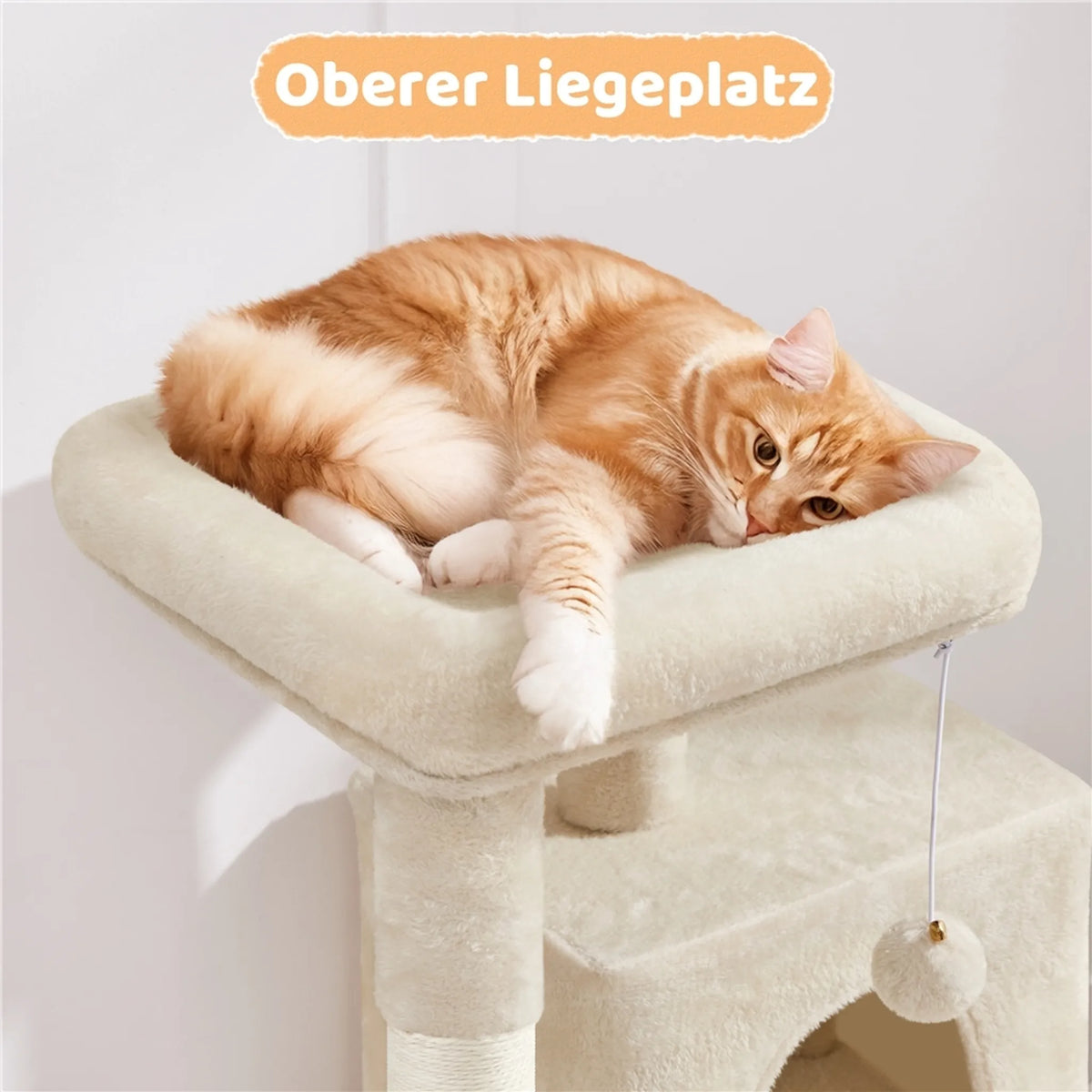 Yaheetech Krabpaal Met 2 Kattenhuisjes – Voorzien Van Sisal Krabpaal En Krabplank En Uitkijkplatform – Voor Kleine En Middelgrote Katten – Beige Pluche En Spaanplaat – 60 x 45 x 106 cm
