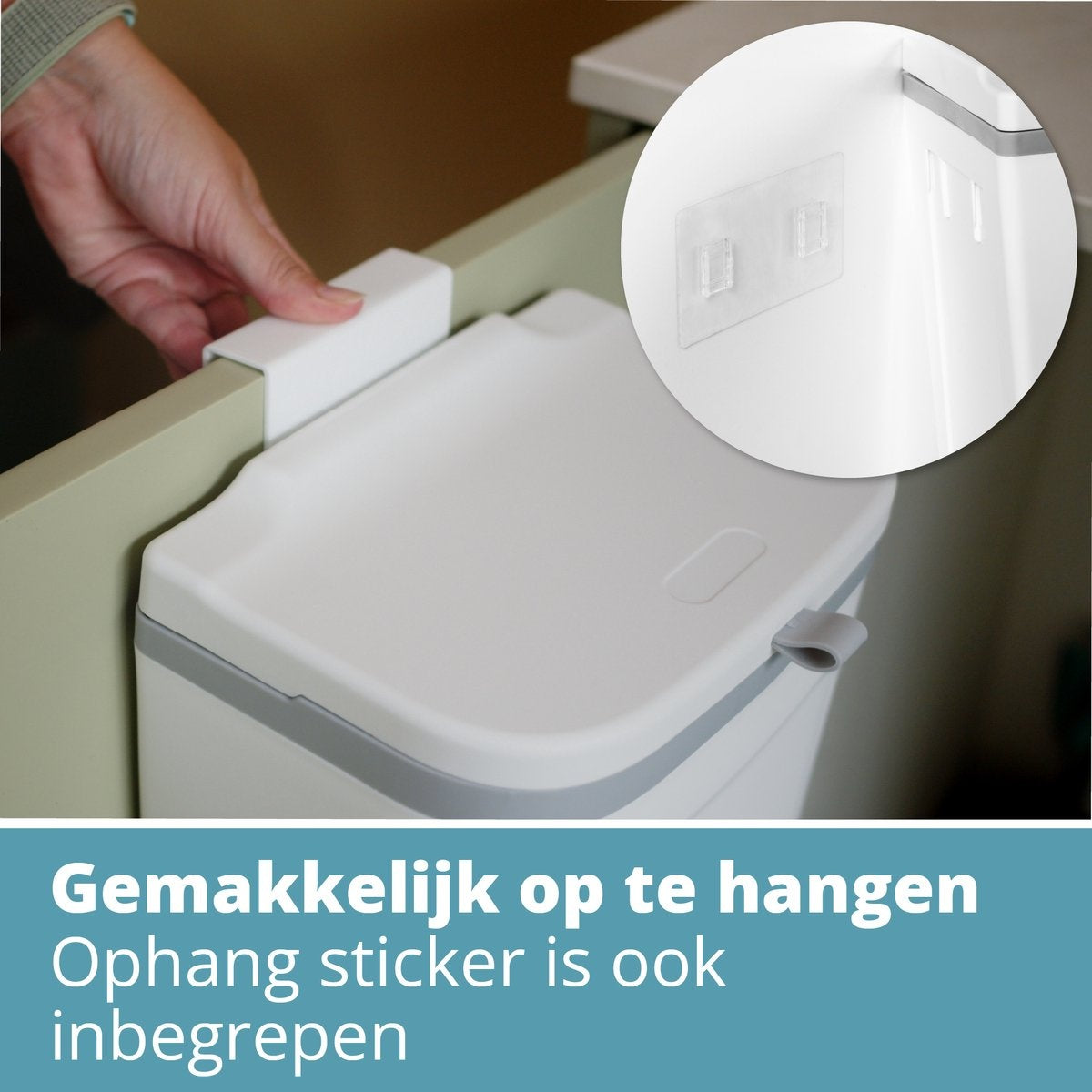 Homra GFT Afvalbakje 9L - Aanrecht Afvalbakje met Deksel - Ophang Prullenbak met Losse Binnenemmer - Compostbakje 9 Liter voor Groenten en Fruit - Mini - Wit - Makkelijk op te hangen