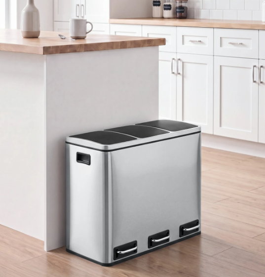 Joyfurnos Prullenbak 3 Compartimenten 3x18L - Zilver & Zwart - 61 x 31,5 x 55,5 cm