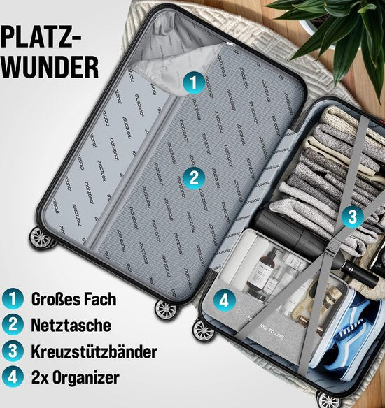 MONZANA 3-delige Hardcase Kofferset - Koffer M L XL Handbagage- Zwart