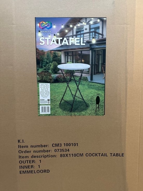 Infinity Goods Stevige Statafel - Partytafel - Robuust en Weersbestendig - Inklapbaar - 80cm x 110cm - Feest - 1 stuk - Wit/Grijs
