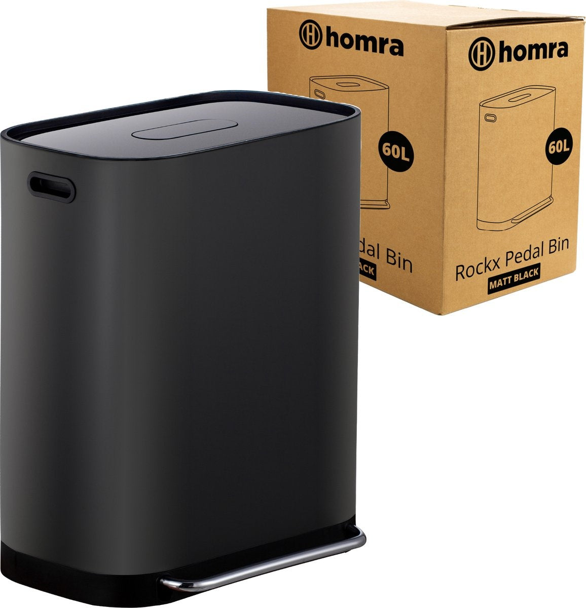 Homra Prullenbak – 2 Vakken & Geurfilter – 60L (2x30L) – 58 x 37 x 68,5 cm – Mat Zwart