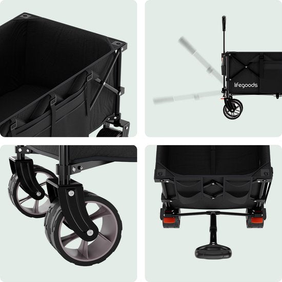 LifeGoods Bolderkar - XXL - Opvouwbaar - 300L - 150KG Draagkracht - Zwart