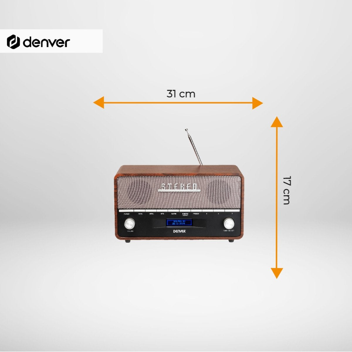 Denver DAB Radio XL - Retro Radio - Bluetooth - DAB+/ FM - Batterijen & Netstroom - DAB36 - Bruin