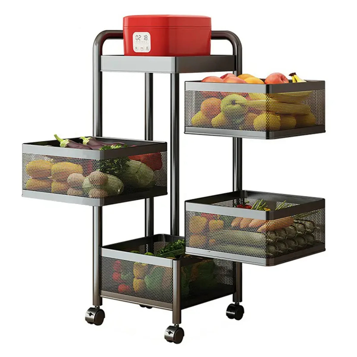Maxcook Keukenrek Staande Trolley Draaibaar Opbergrek - 5 Lagen Kastplanken