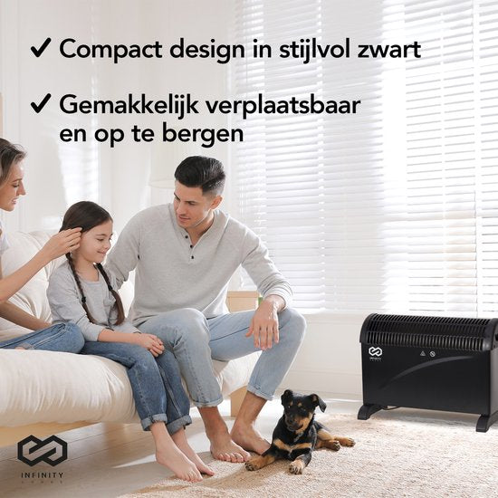 Infinity Goods Elektrische Convectorkachel - Turbo Functie en Ventilator - 750 / 1500 / 2000W - Verstelbare Thermostaat - Radiatorkachel - Oververhittingsbeveiliging - 35m² - Zwart