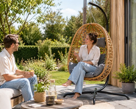 Hangstoel met Standaard en Kussens – Luxe Tuin Hangstoel voor Buiten – 150 kg Draagkracht – 103x105x195 cm