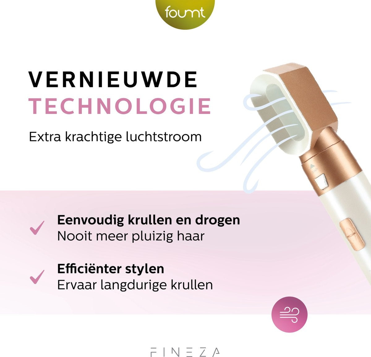 Fineza Multifunctionele Krultang - 5 in 1 - Föhnborstel - Krulborstel - Kort & Lang Haar - 800W - Wit