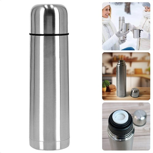 Thermosfles - Thermosbeker - Isolatiekan - Isoleerkan - Dubbelwandig - 0.5 Liter - RVS - Voor Warme en Koude Dranken - Inclusief EBOOK