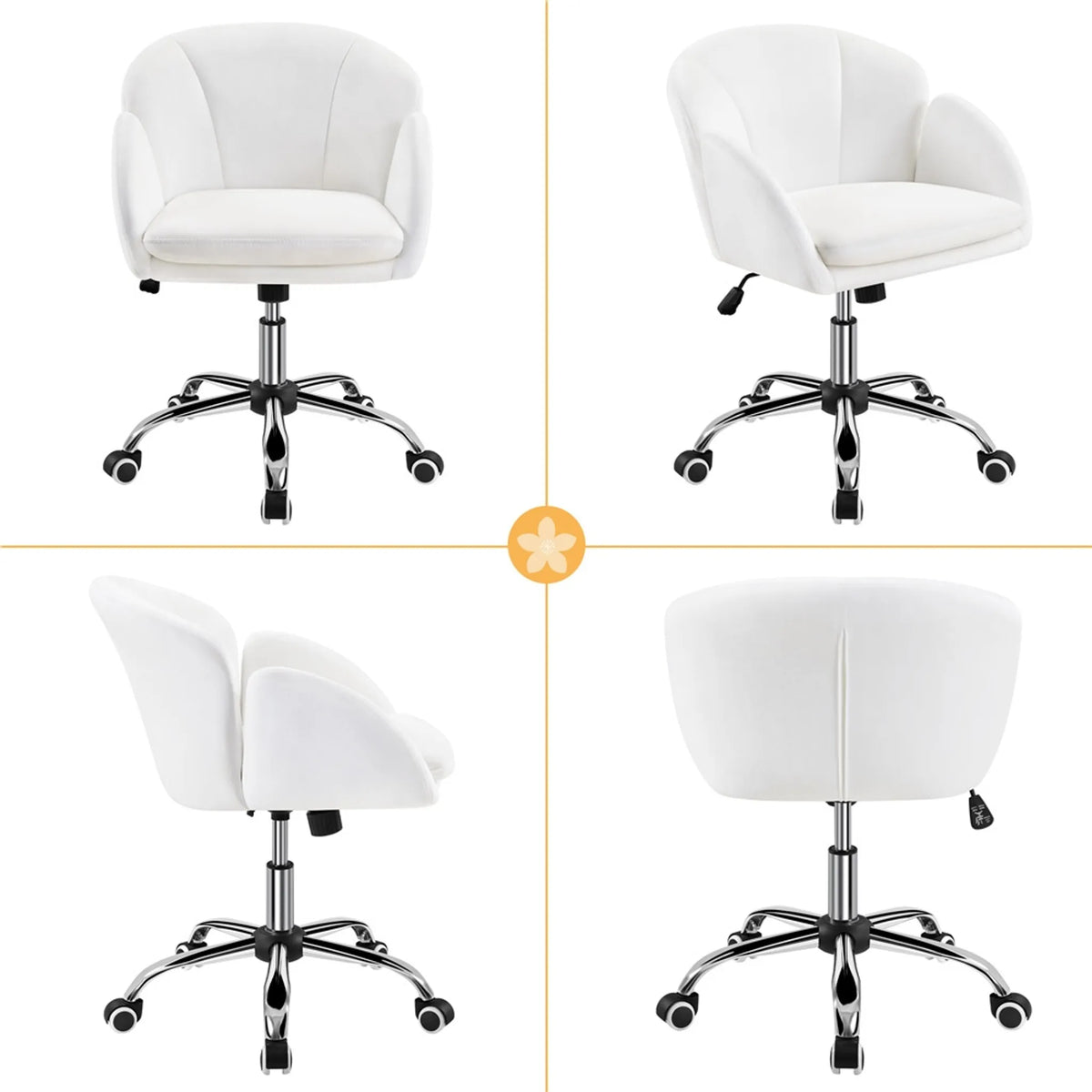 Yaheetech Stijlvolle Bureaustoel met Bloemdesign 72-81,5 cm – Sneeuwwit – Polyester en Metaal