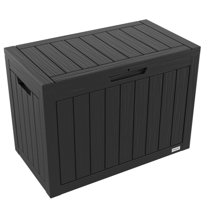 LifeGoods Opbergbox XS 170L - Tuinkussen Opbergbox - Waterdicht - Weerbestendig - Houtlook - Met Slothouder - Grijs