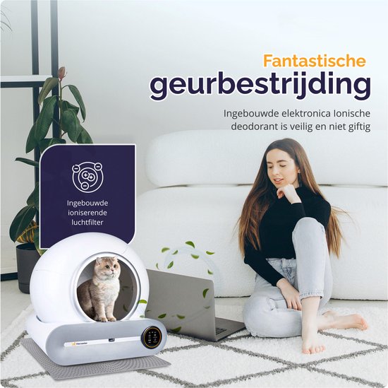 Viervoeter Automatische Kattenbak – Zelfreinigend – Bedienen via App – incl matje en 3 rollen opvangzakjes - 65L