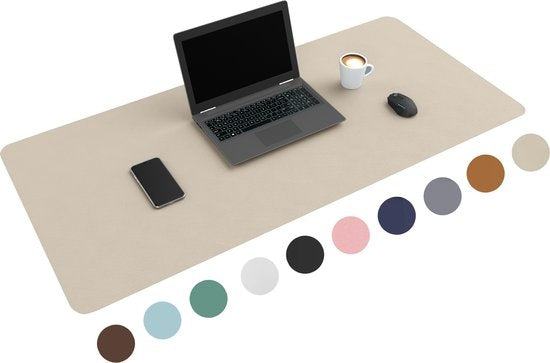 WURK Professionele Bureau Onderlegger Kunstleer - Bureau Organizer - Inclusief Kabel Clip - Beige - 120x60