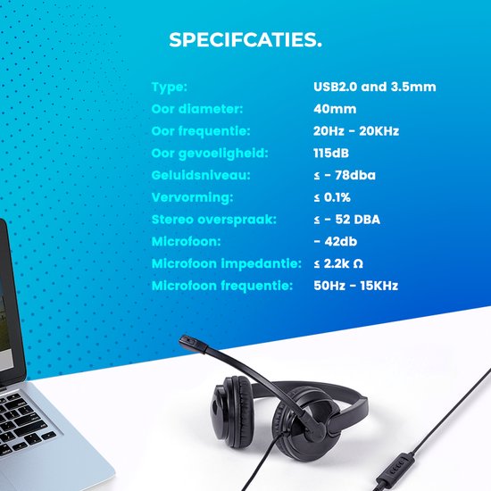 Headset met Microfoon voor Laptop en PC - Business Headset - Koptelefoon voor Video Bellen - USB