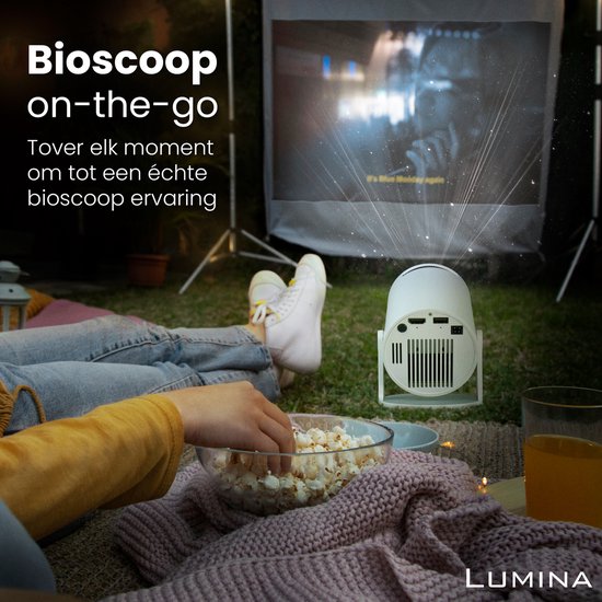 Lumina® Pro Mini Beamer 2026 – Android 14 Smart Projector met Google Playstore – Thuisbioscoop – Voor iOS & Android – WiFi 6 & Bluetooth 5.4 – Wit