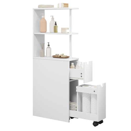 Eugad Smalle Badkamerkast met Laden en Verstelbare Plank - Wit MDF - 45 x 19 x 113 cm