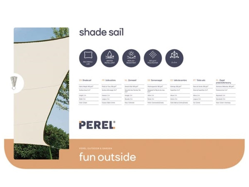 Perel Schaduwdoek, waterafstotend, 2 x 3 m, 160 g/m², polyester, rechthoek, crème