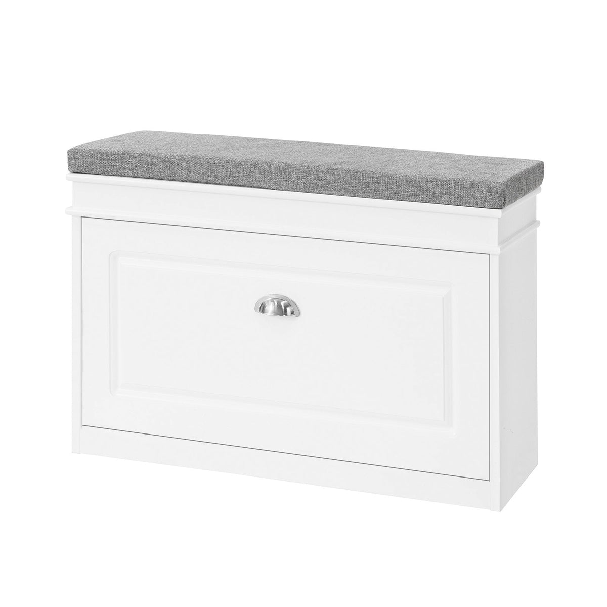 SoBuy Schoenenkast met gestoffeerde zitting - Max. 150 kg - 75 x 24 x 51 cm - Wit/ grijs