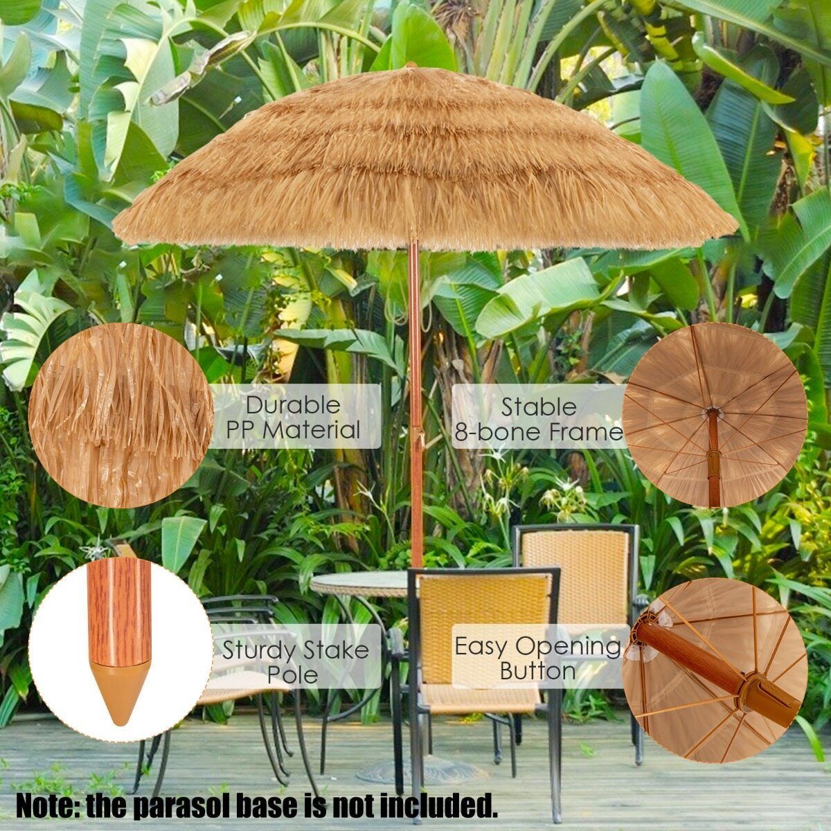 Coast Hawaii Parasolset - Kantelbaar strandparasol - Rieten look - Inclusief draagtas - 175 cm - Beige