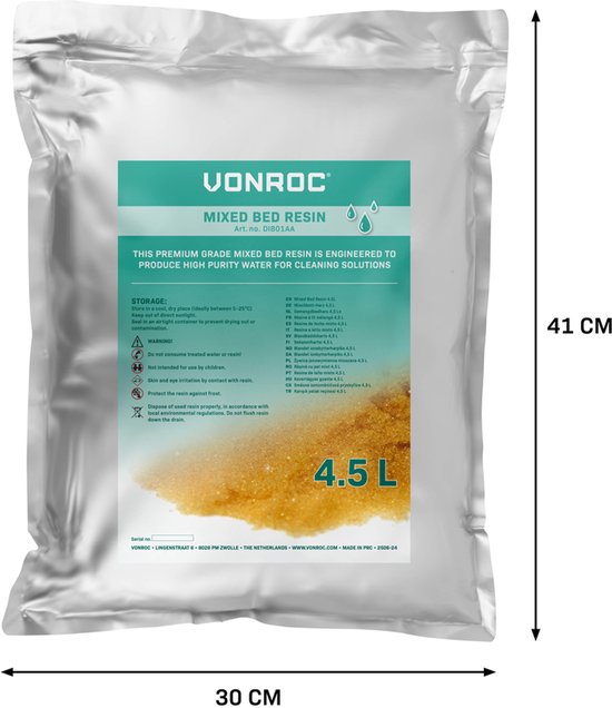 VONROC Premium Mengbedhars - Navulzak - 4,5L - Voor VONROC DI-Puurwaterfilter DI501XX en compatibel met vergelijkbare DI-Filtersystemen