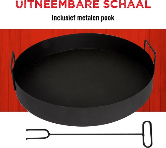 BBQ Collection Buitenhaard met Schoorsteen - Tuinhaard 134 x 44,5 x 44,5 cm - Terrashaard voor Brandhout - Terraskachel met As-Opvangbak, Pook en Houtopslag - Tuin en Terras - Carbon Staal