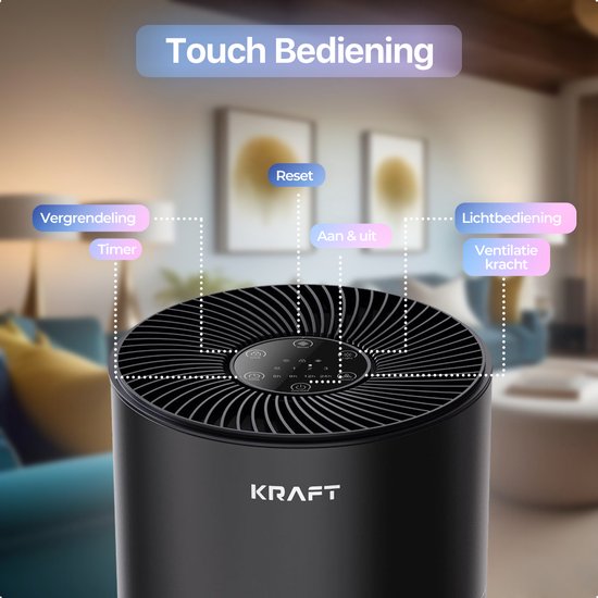 KRAFT Luchtreiniger - 240 m3/u - HEPA 13 Filter - Air Purifier - Zwart