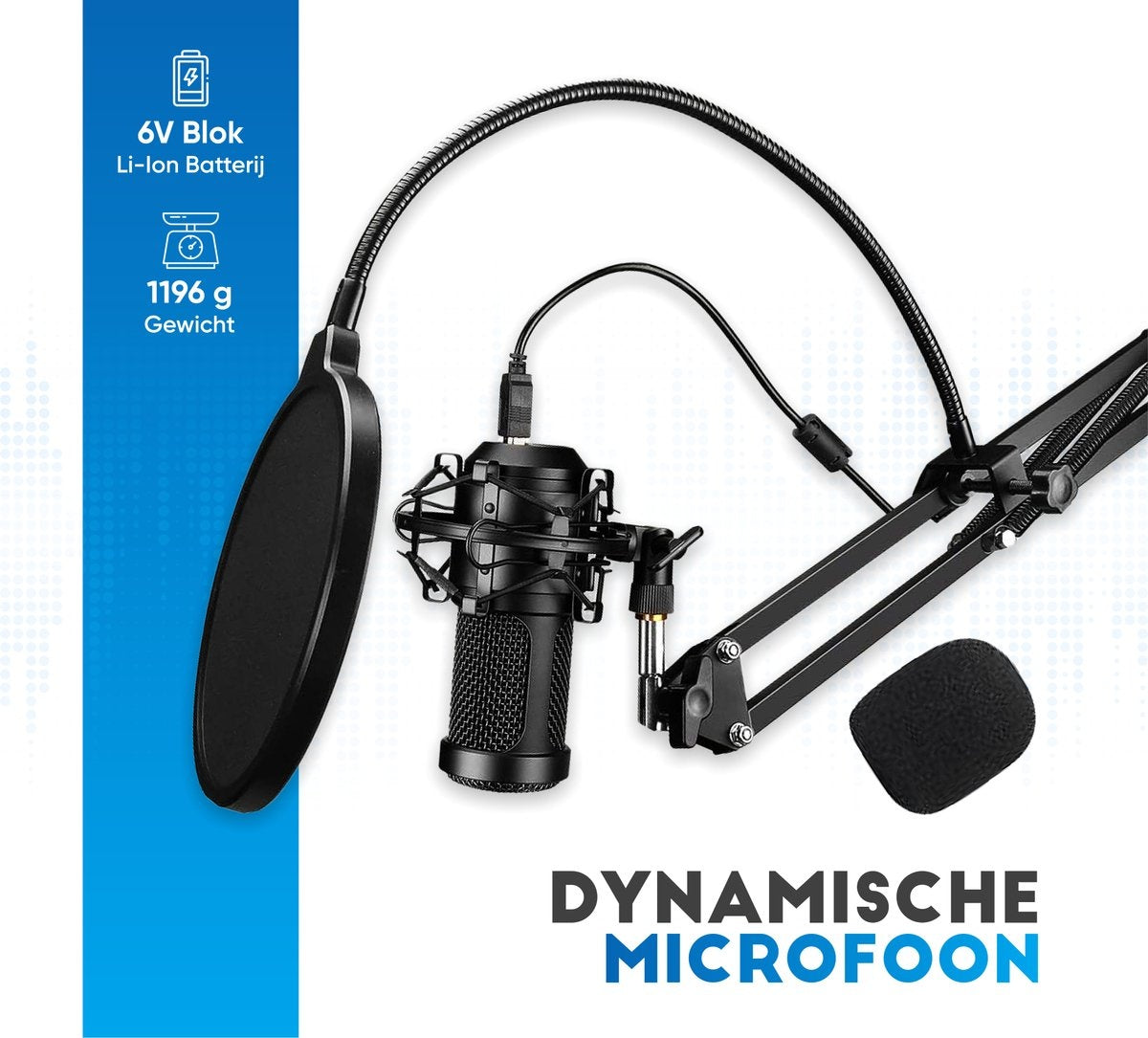 Condensator Microfoon met Arm - Gaming - Cardioide Patroon - Microfoon voor PC - USB - Met Standaard - Plopkap - Ruisfilter - Laptop - Streaming
