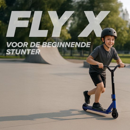 LifeGoods Stuntstep Fly X - 6+ Jaar - Step voor Kinderen - Jongens/Meisjes - 100mm - 100KG - Zwart/Blauw