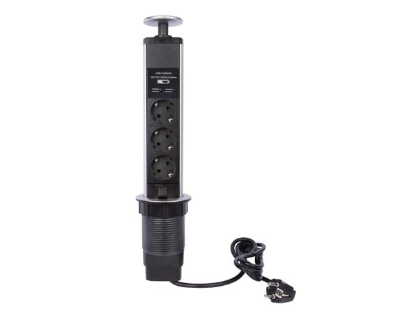 Perel Pop-Up Stekkerblok Met 3 Stopcontacten - 2 X Usb - Randaarde